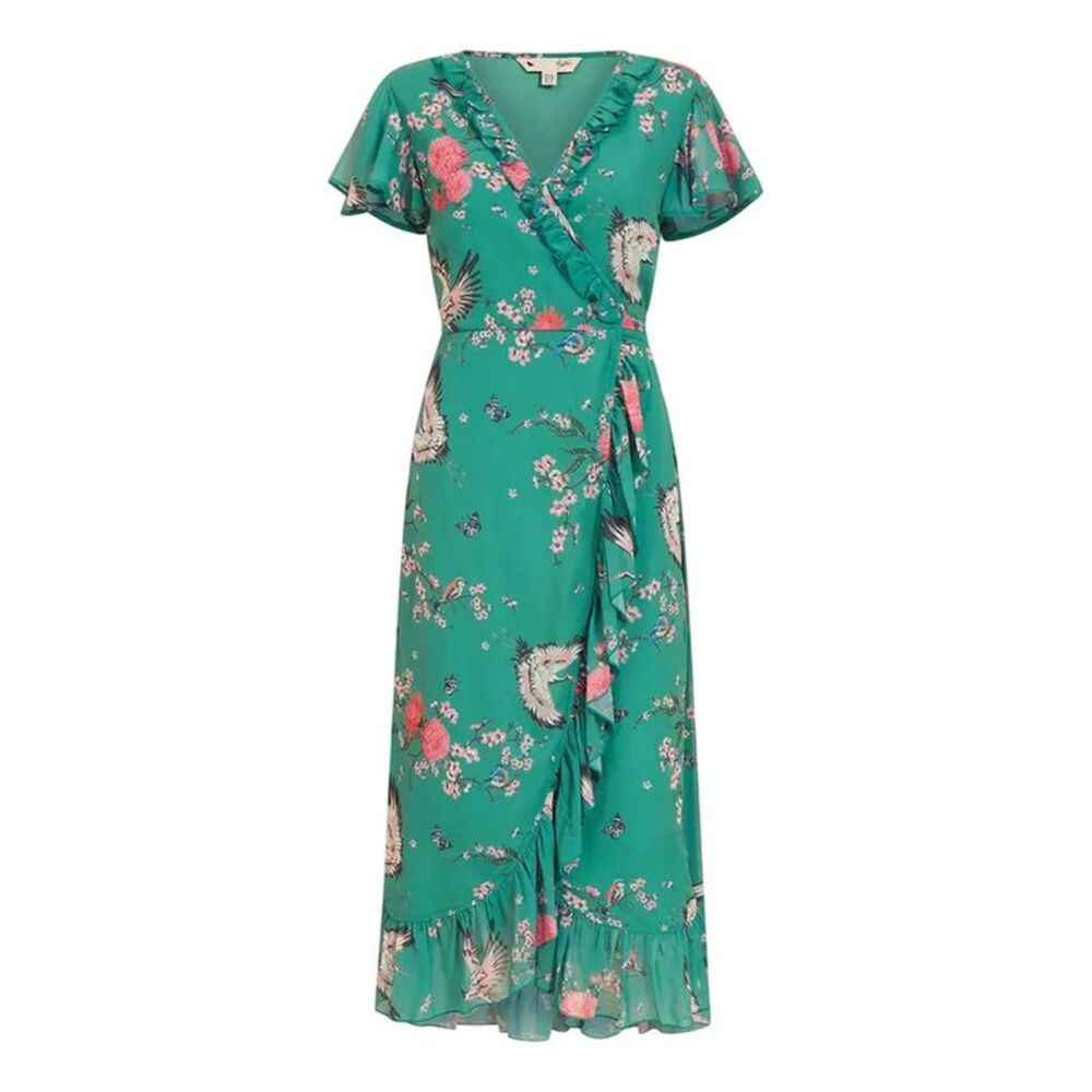 Yumi Womens/Ladies Crane V Neck Wrap Dress / Green